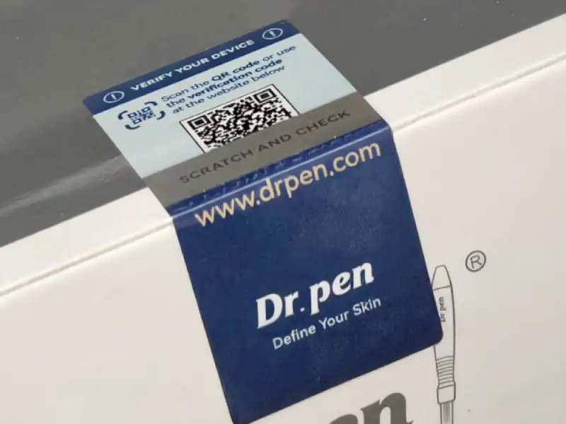 Nowe opakowanie Dr. Pen z kodem QR i etykietą zabezpieczającą
